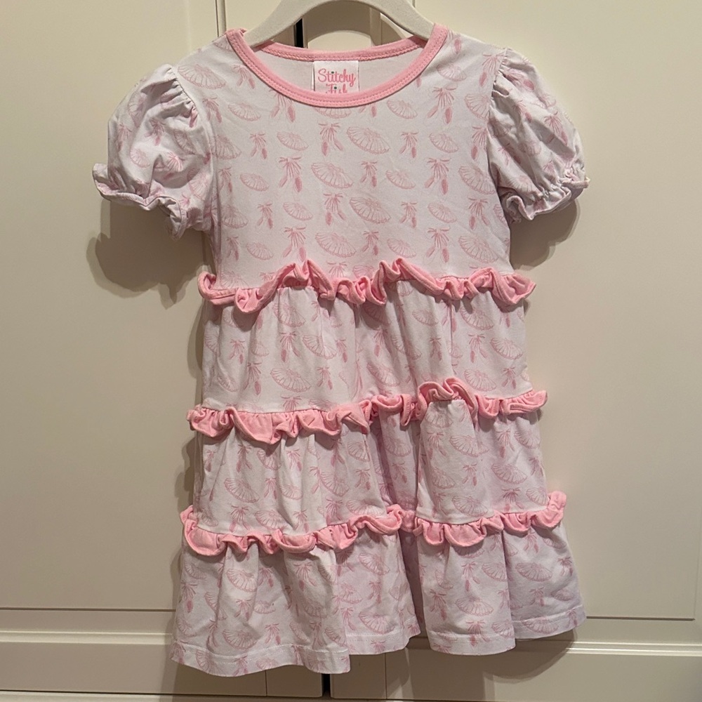 3T Stitchy Fish Pink Ruffle Dress with Ballet Print